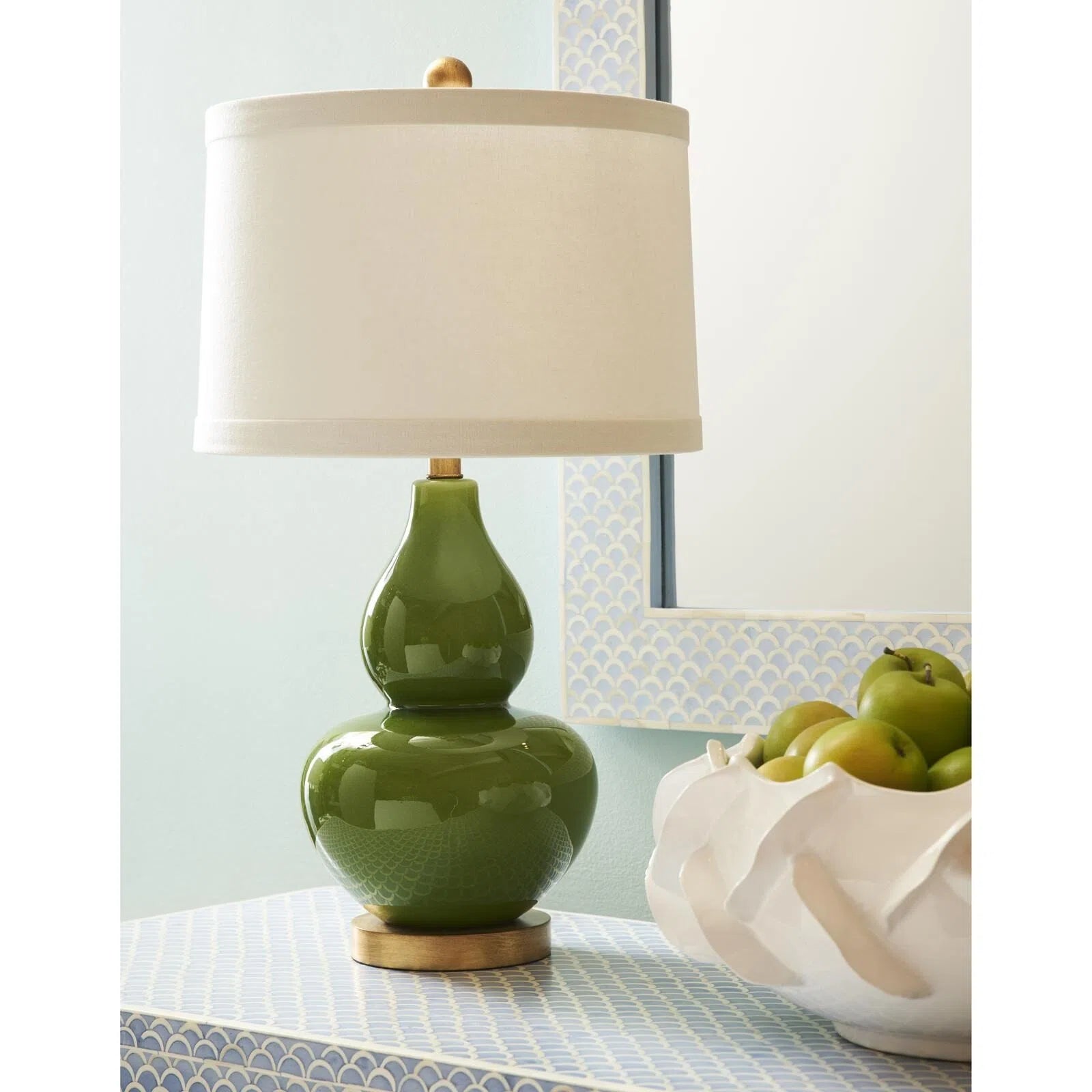 Lampe de table en céramique vert courgette